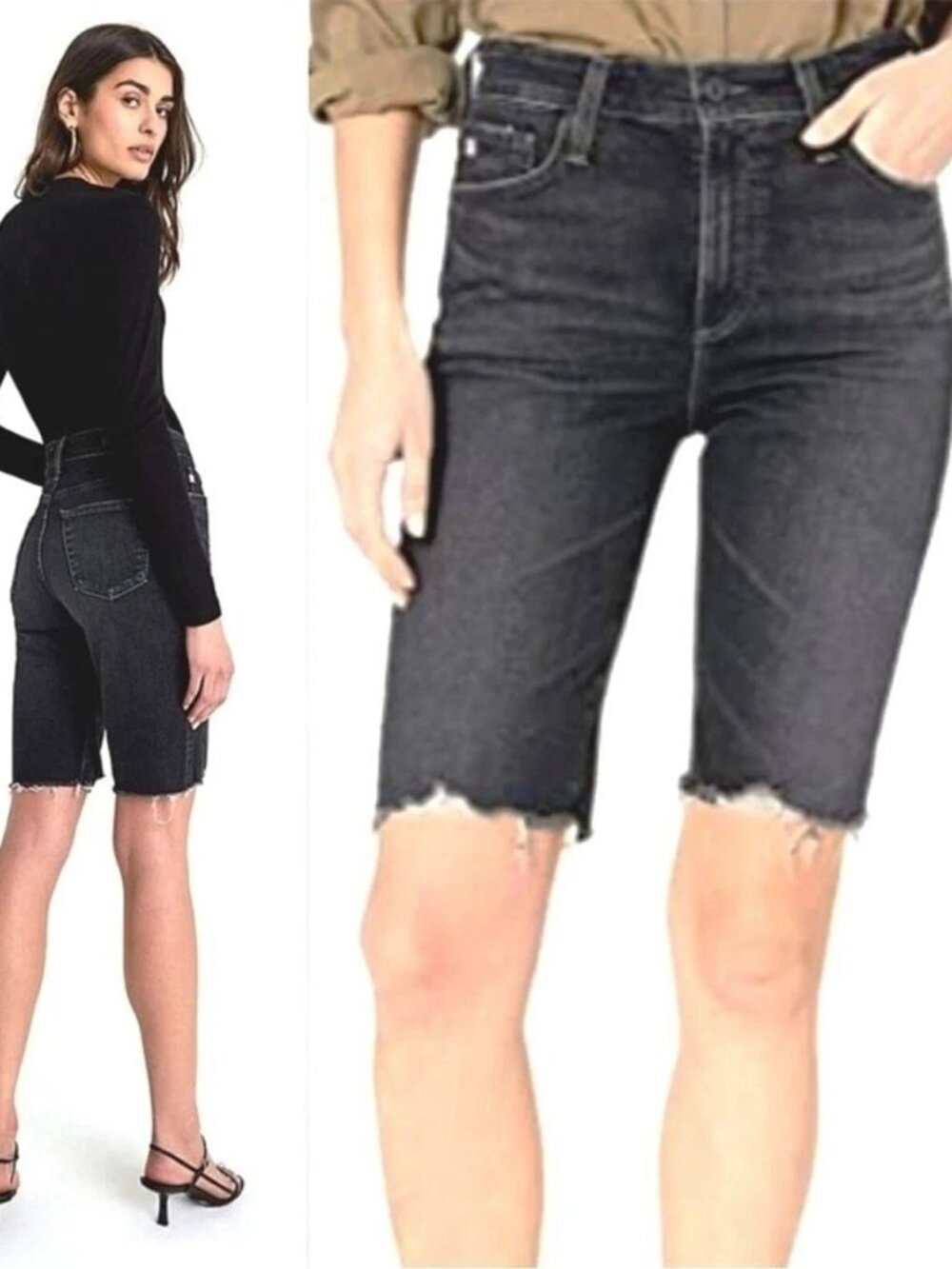 NWT AG CHRISSY Vintage Bermuda Denim Shorts In 5 Years Reserve Gray Black 25